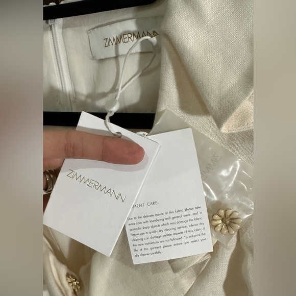 NWT Zimmermann Cream Linen Daisy Mini Dress Ruffle Long Sleeve AU 0P (US 2P) - Picture 6 of 16